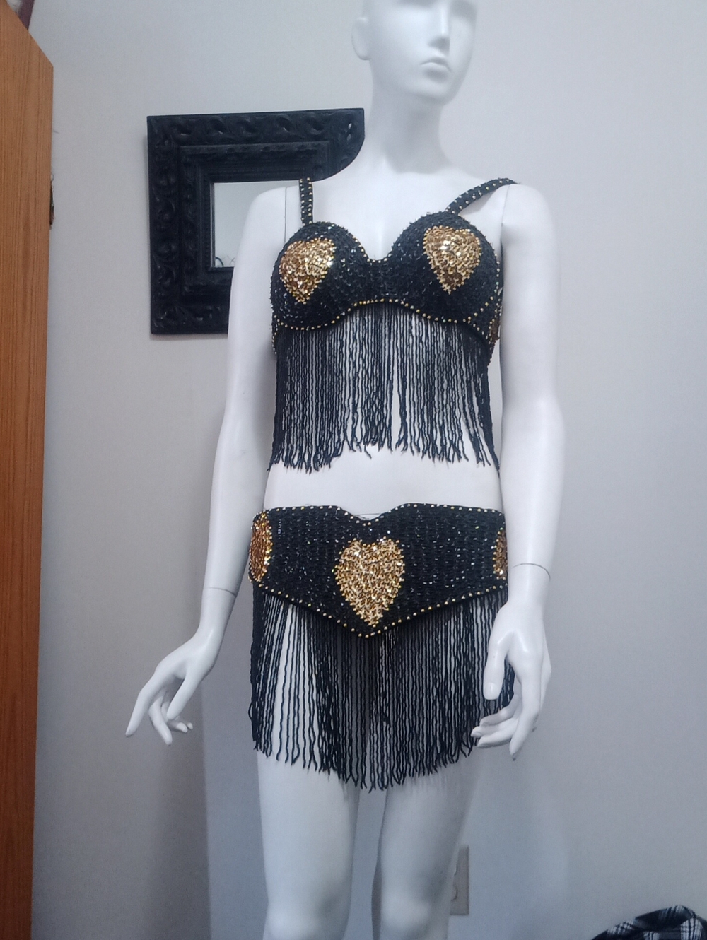 Black & Gold Beaded Belly Dance Outfit